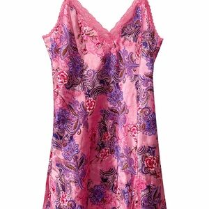 delicates  Pink and Purple Paisley Lace Trim Floral Camisole  Sleep Top Large .